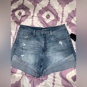 Fashion Nova Light Blue Distressed Jean Shorts
